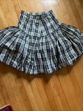 Plaid Tiered Cotton puffySkirt in Black and Cream